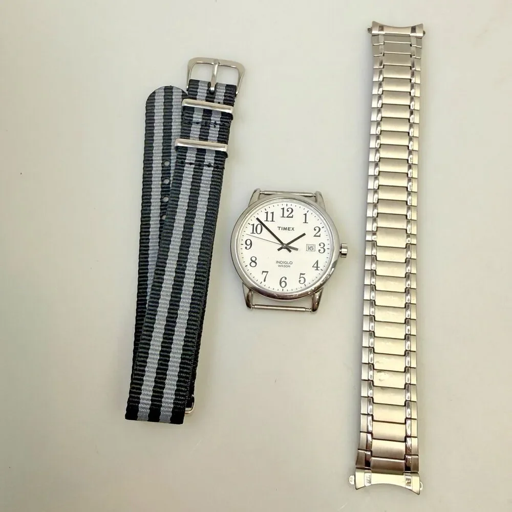 TIMEX Men's TW2P81300 Easy Reader Indiglo White Dial 38mm 2 Bands EUC